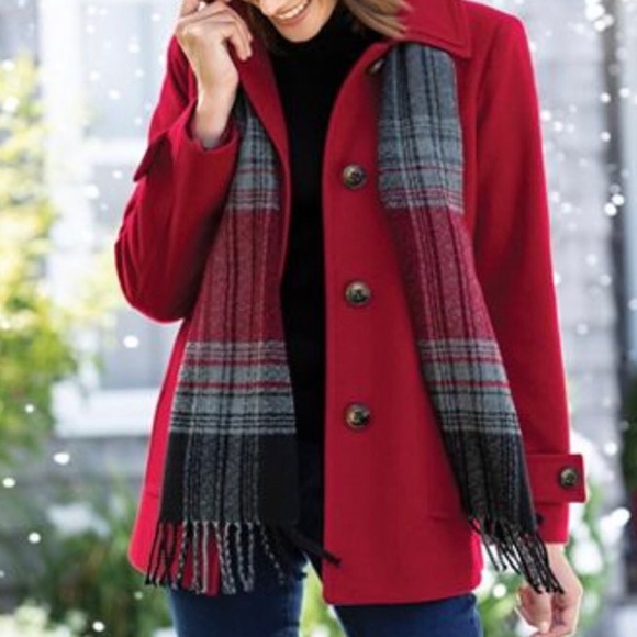 PRESTON & YORK RED WOOL PEA COAT - Picture 7 of 15